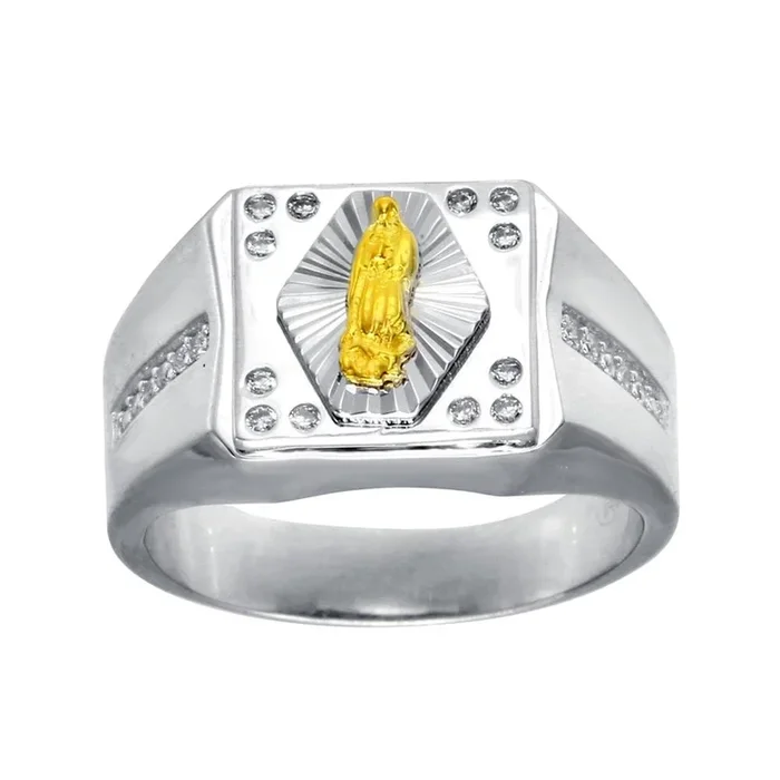 Anillo Guadalupe de plata de ley 925 rodiada con circonitas para hombre – GMR00274RG