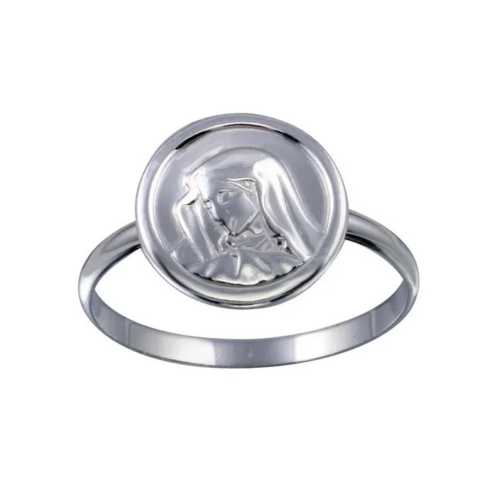 Anillo Medallón de María en Plata de Ley 925 de Alto Pulido – SOR00027