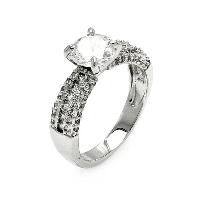 Anillo nupcial con circonita cúbica, conjunto de canales centrales redondos transparentes chapados en rodio de plata 925 – BGR00524