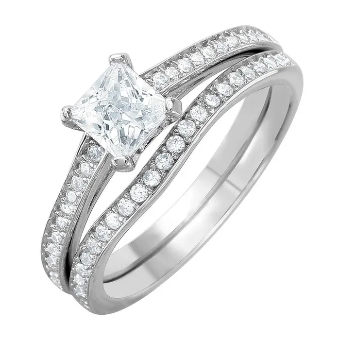 Anillo nupcial de plata 925 con circonita fina chapada en rodio – GMR00078