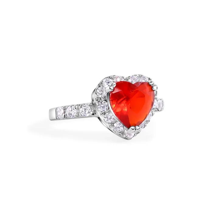 Anillo nupcial de plata 925 rodiada con corazón de circonitas rojas – STR00698RED