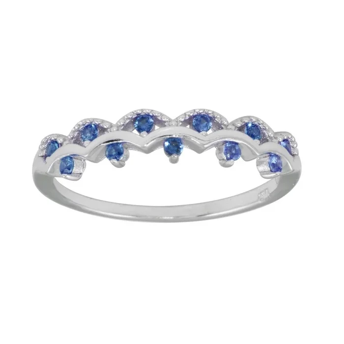 Anillo ondulado de plata de ley 925 rodiada con circonita azul – BGR01239BLU