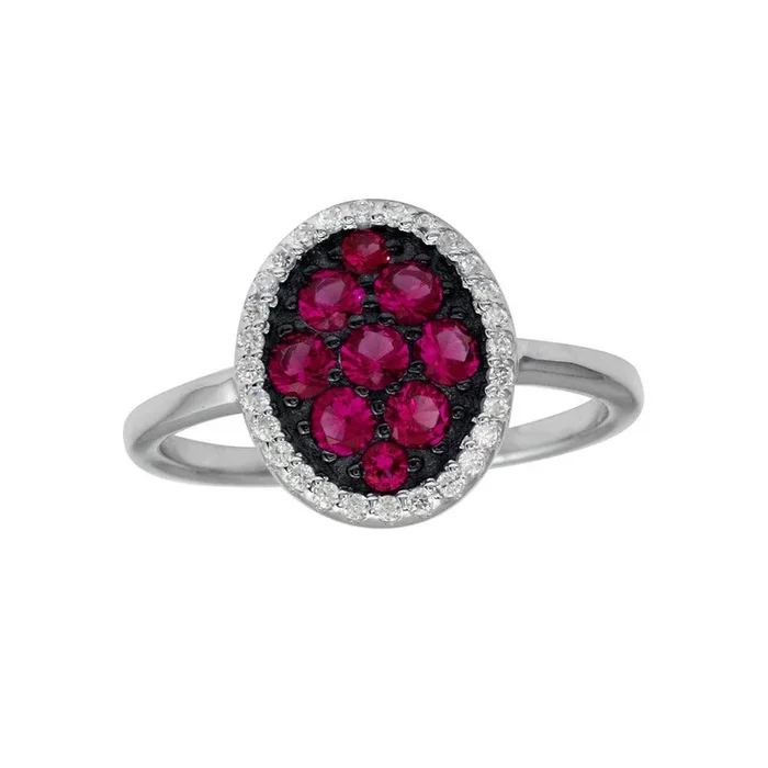 Anillo ovalado de plata de ley 925 rodiada con circonitas rojas y transparentes – BGR01233RED
