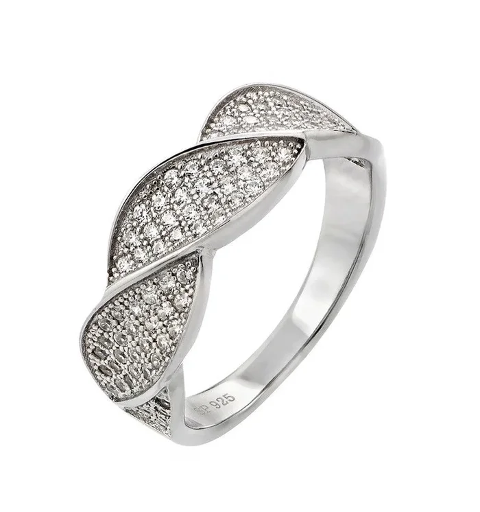 Anillo retorcido con circonita transparente redonda chapada en rodio de plata 925 – STR00922