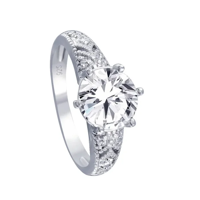 Anillo solitario de circonita cúbica transparente chapado en rodio de plata 925 – AAR0061