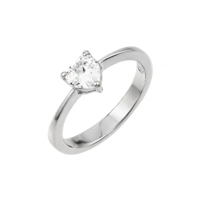 Anillo solitario de circonita transparente chapado en rodio de plata 925 – BGR00871