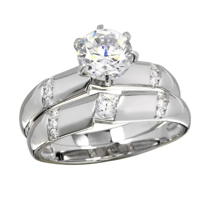 Anillos dobles apilables de plata de ley 925 rodiada con circonita – GMR00266