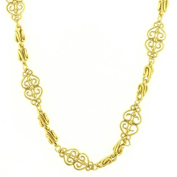 Antiquities Couture Gold Scrollwork Heart Filigree Chain Rope Necklace 46″