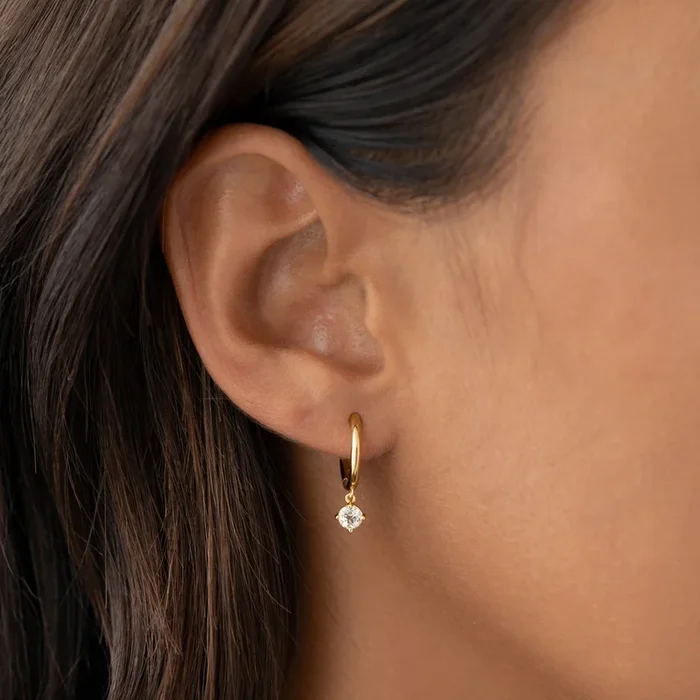 April Birthstone Drop Huggie Earrings – White Topaz