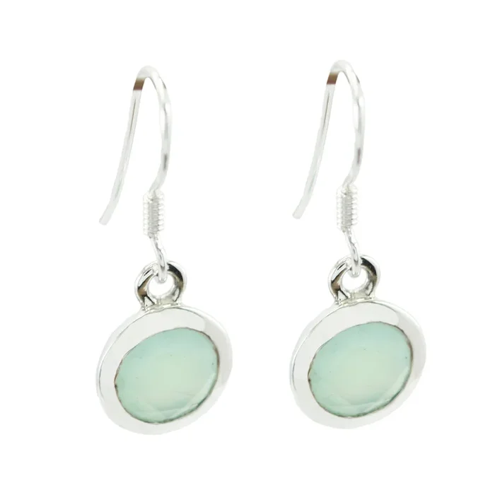Aqua Chalcedony African Sofia Solitaire Dangle Green Sterling Silver Earring