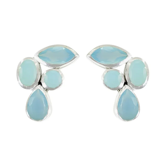 Aqua Chalcedony Australian Daniela quarter Stud Green Silver Earring