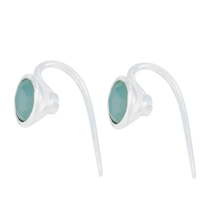 Aqua Chalcedony Middle Eastern Zoe Solitaire Stud Green 92.5 Silver Earring