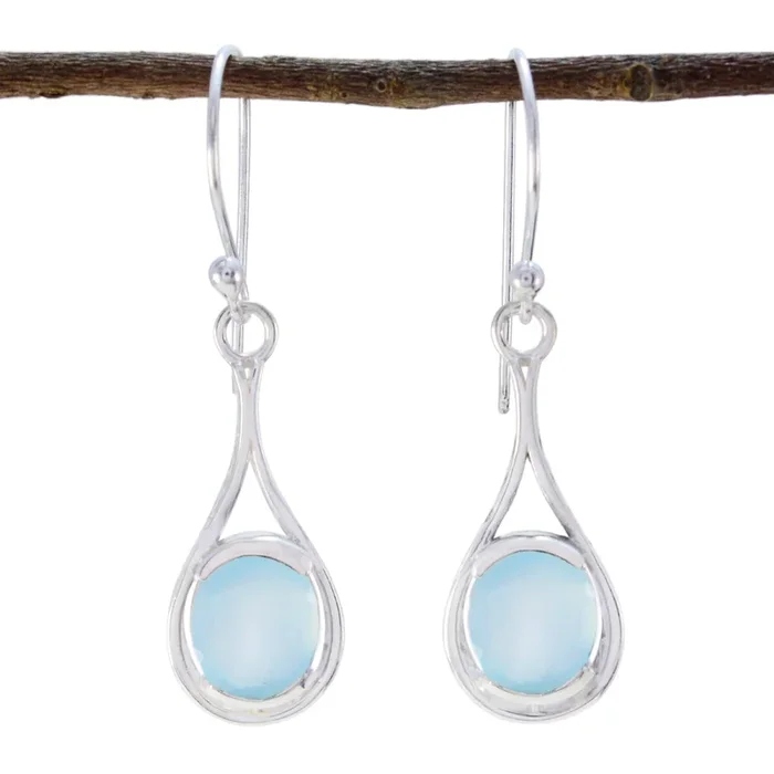 Aqua Chalcedony Moroccan Stella Solitaire Dangle Green 925 Silver Earring