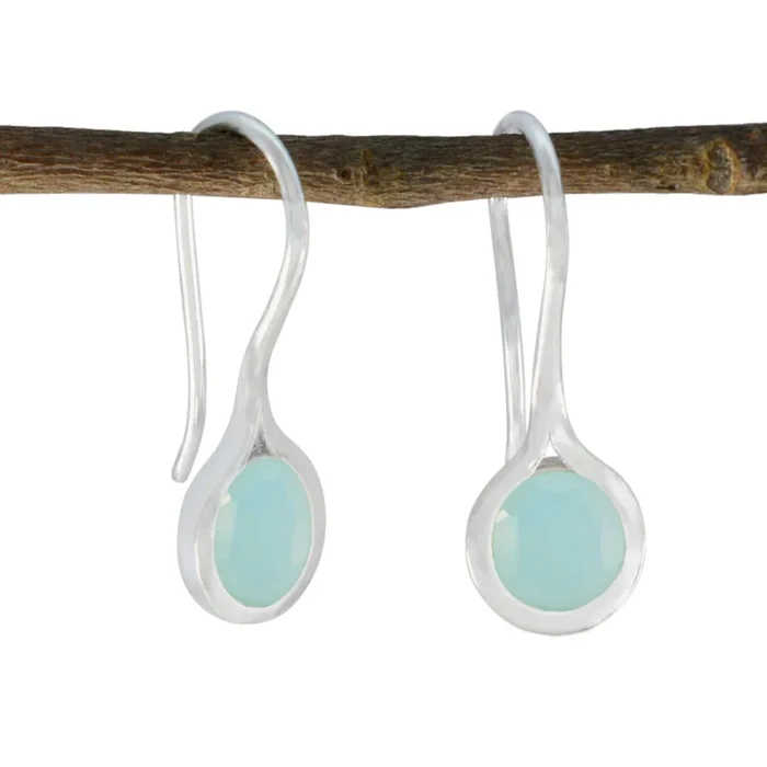 Aqua Chalcedony Russian Teresa Solitaire Dangle Green 925 Silver Earring