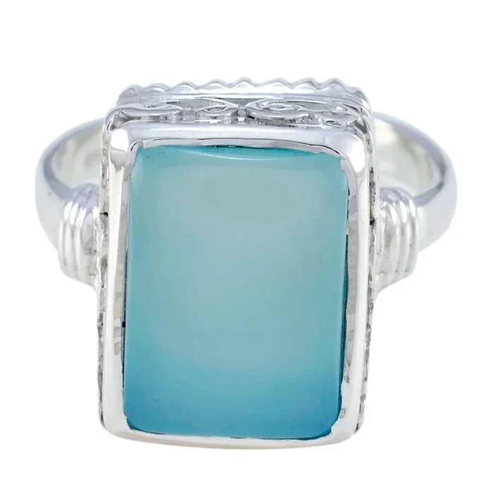 Aqua Chalcedony Solitaire Egyptian 925 Silver Green Gems Versatile Contemporary Ring Jewelry