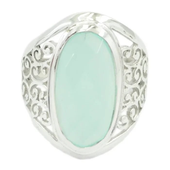 Aqua Chalcedony Solitaire Italian Silver Green Gems Mid-weight Filigree Ring Jewellery