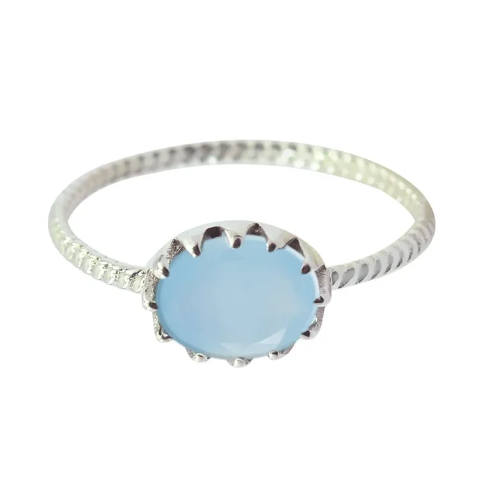 Aqua Chalcedony Solitaire Japanese 925 Sterling Silver Green Gemstone Elegant Twist Ring Jewelry