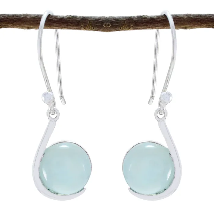 Aqua Chalcedony Spanish Sarah Solitaire Dangle Green 925 Sterling Silver Earring