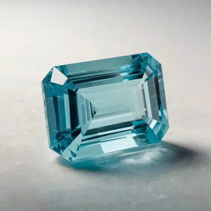 Aquamarine 1PC Large 10×12 MM Emerald Faceted Blue Splendid Semi Precious Gems
