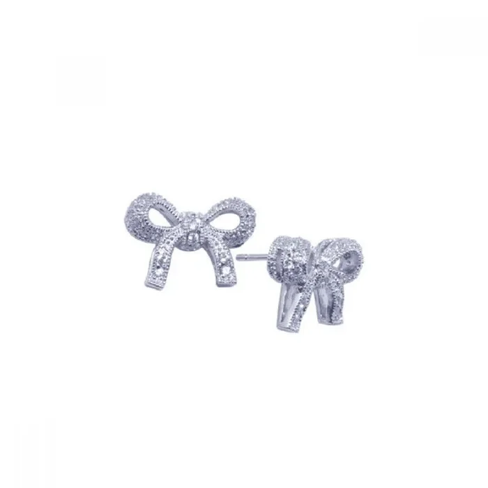 Aretes con circonita cúbica y pajarita chapada en rodio en plata 925 – STE00608