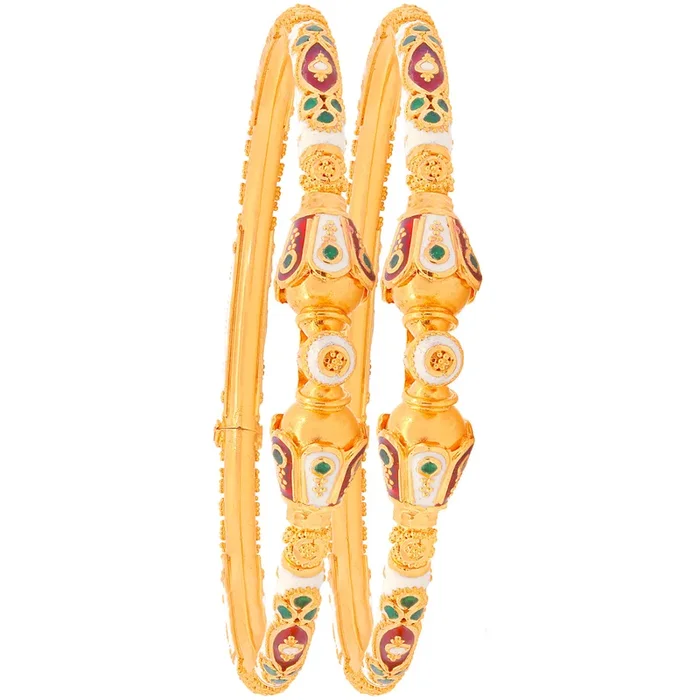 Attractive Minakari Pipe Openable 2pcs Kara in 22K Gold