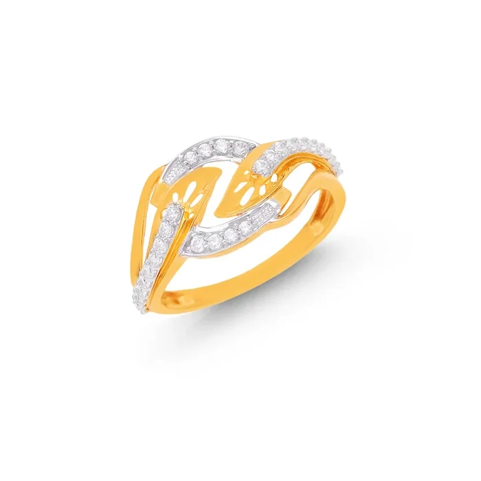 Attractive Two tone Ring With CZ in 22K Gold