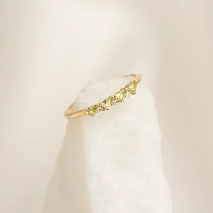August Birthstone Pear Ring 14k Gold – Olivine and Diamond