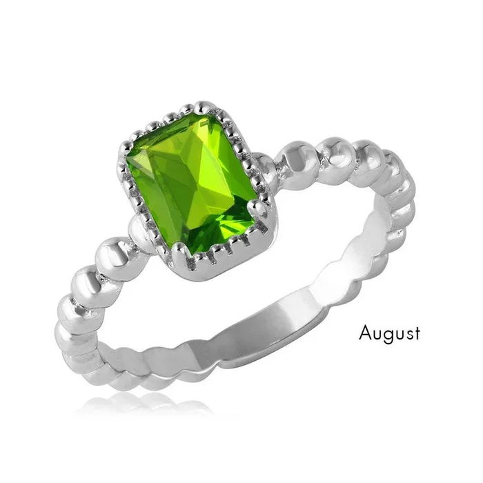 August Sterling Silver 925 Rhodium Plated Beaded Shank Square Center Birthstone Ring – BGR01081AUG