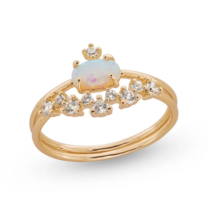 Aura Opal CZ Crown Ring Set
