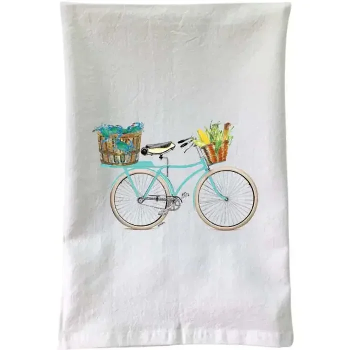 B McVan Designs Teal Bike Crabs & Corn Flour Sack Towel