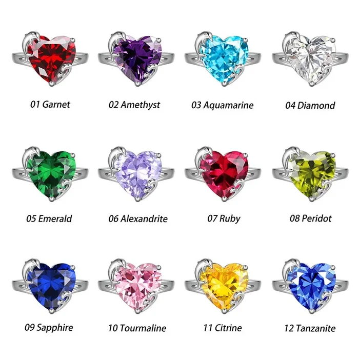 Bague en argent sterling 925 avec cœur et pierre de naissance pour femme, bijou solitaire, cadeau idéal pour fille