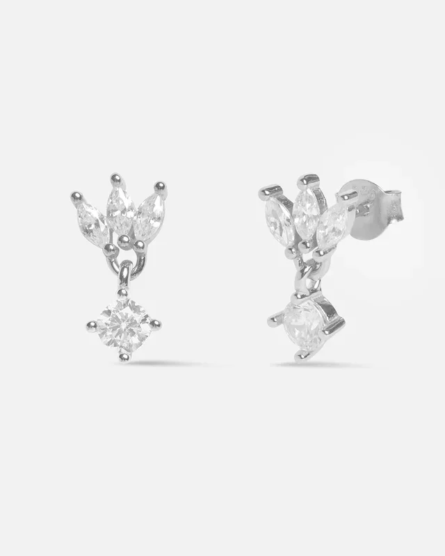 Baguette Lotus With A Zircon Stud Earrings
