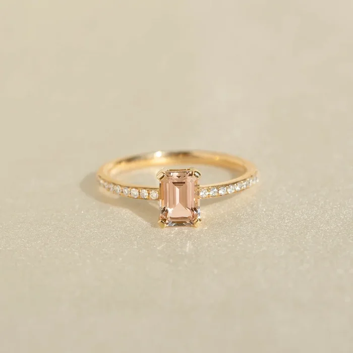 Baguette Morganite and Diamond Ring 14k Gold – Safiya