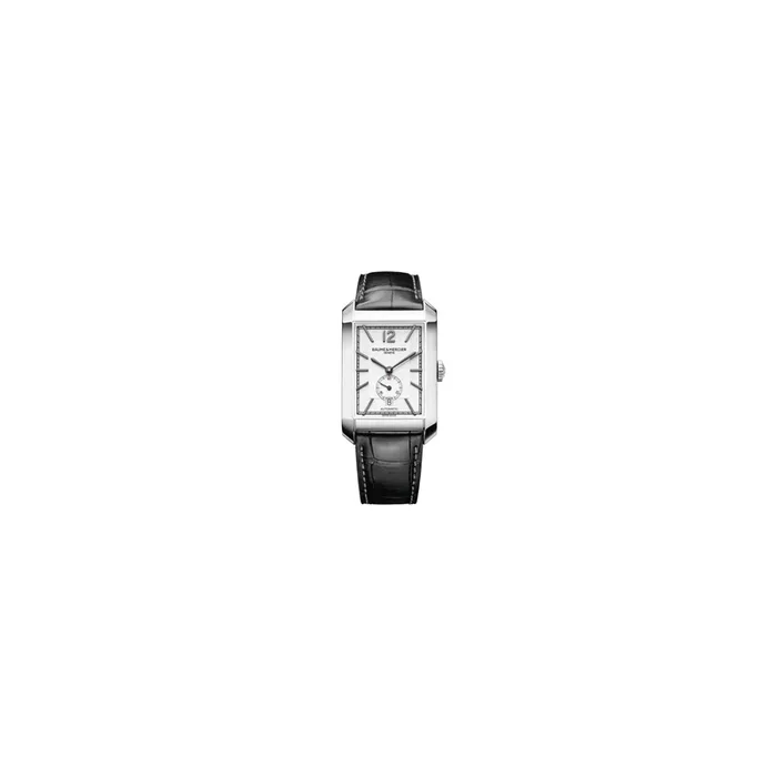 Baume et Mercier Hampton self silvered watch black alligator leather strap