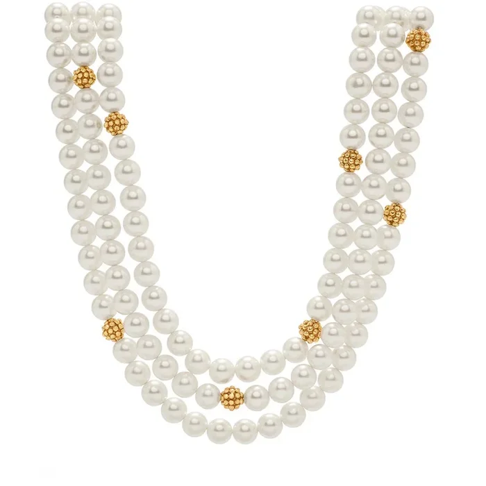 Bead Triple Strand Necklace, 18″+2” – Pearl