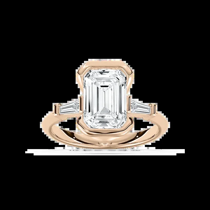Beatrice 2 ¹⁄₂ ctw Emerald Lab Grown Diamond Open Bezel Three Stone Engagement Ring