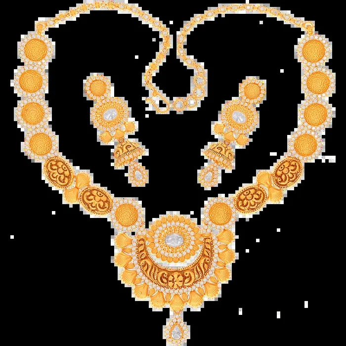 Beautiful Antique Necklace Set with White Polki & Gemstones in 22K Rose Gold
