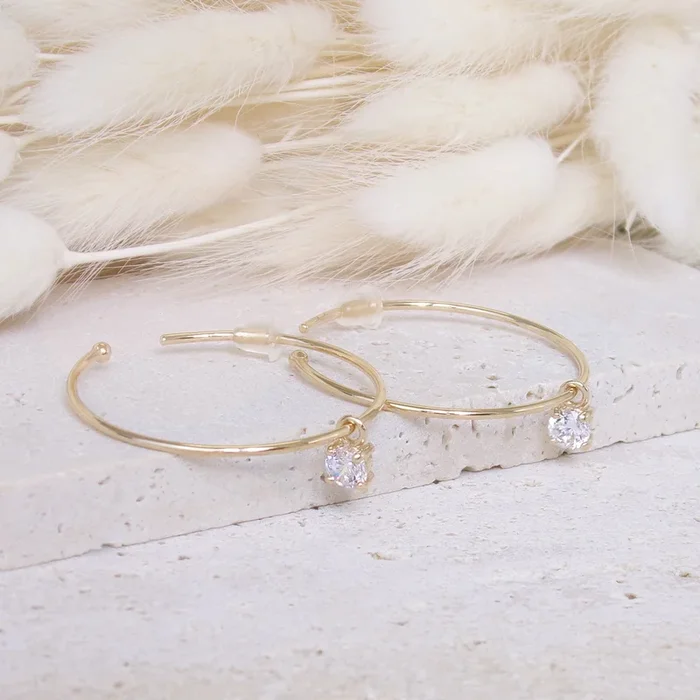 Bella hoop earrings with zircon tassel gold-plated