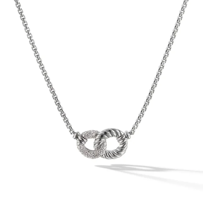 Belmont® Curb Link Necklace in Sterling Silver with Diamonds, 20mm