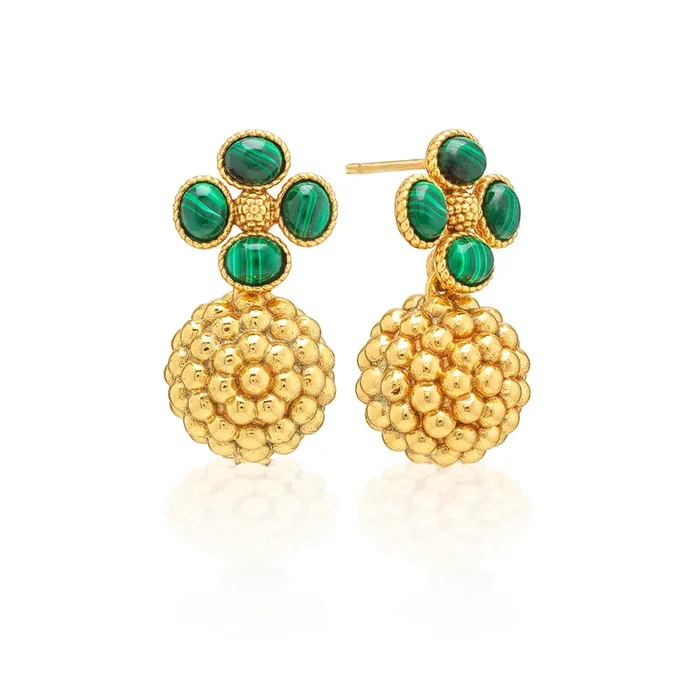 Berry Clover Drop Earrings – Malachite