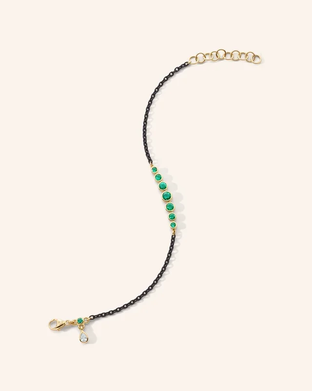 Bezel Set Round Emerald and Black Steel Tennis Bracelet