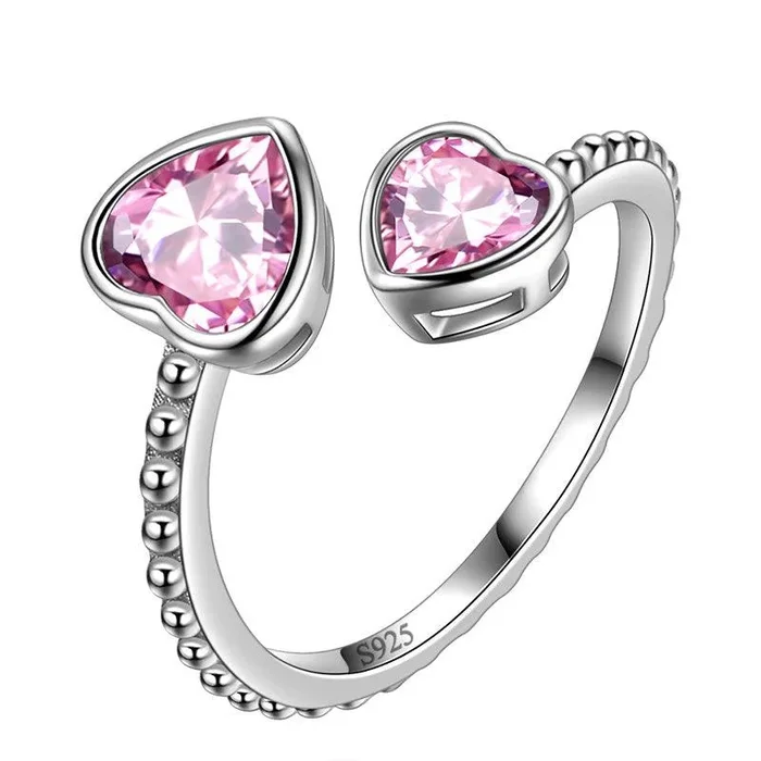 Birthstone October Tourmaline Love Hearts Ring Jewelry Women Girls Birthday Gift