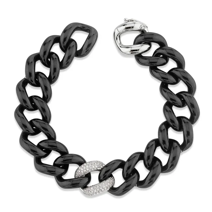 BLACK CERAMIC SINGLE PAVE JUMBO LINK BRACELET