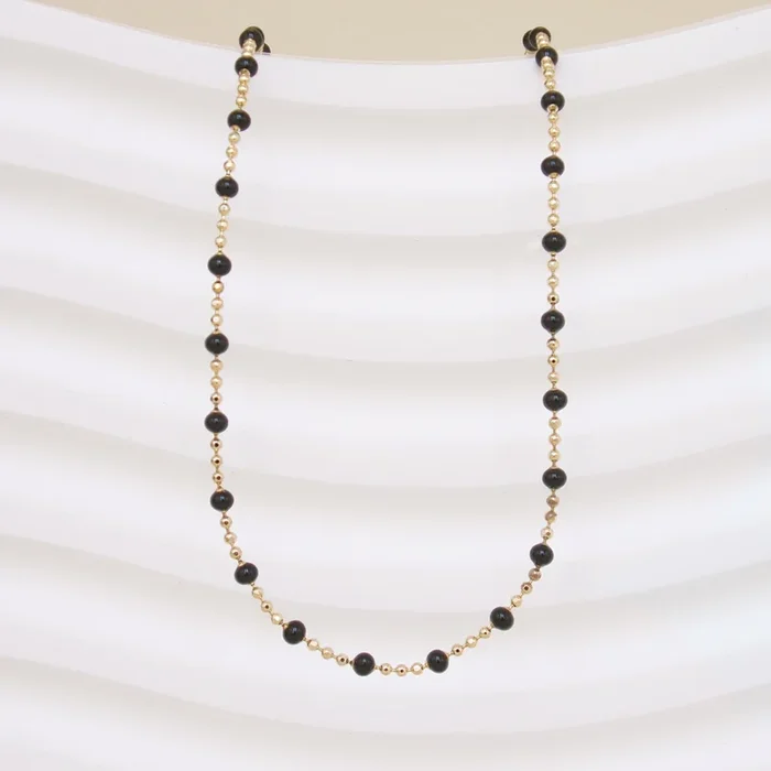 Black enamel beaded Almaria necklace with gold-plated mesh