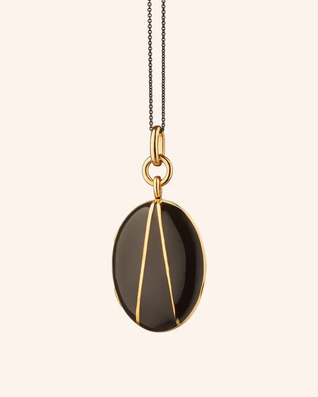 Black Enamel Vermeil Oval Locket