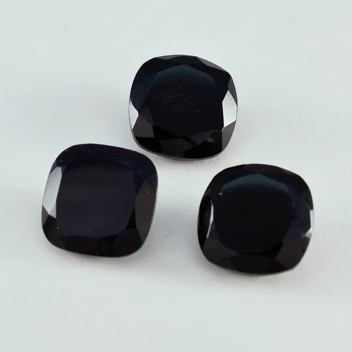 Black Onyx 1PC Chunky 14×14 MM Cushion Faceted Black Genuine Semi Precious Loose Gems