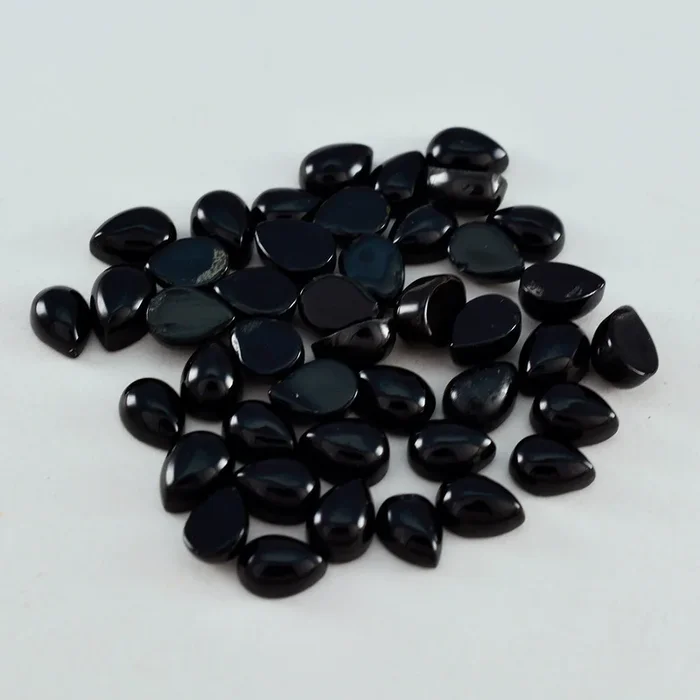 Black Onyx 1PC Small 6×8 MM Pear Cabochon Black Genuine semi Precious Precious Gemstone