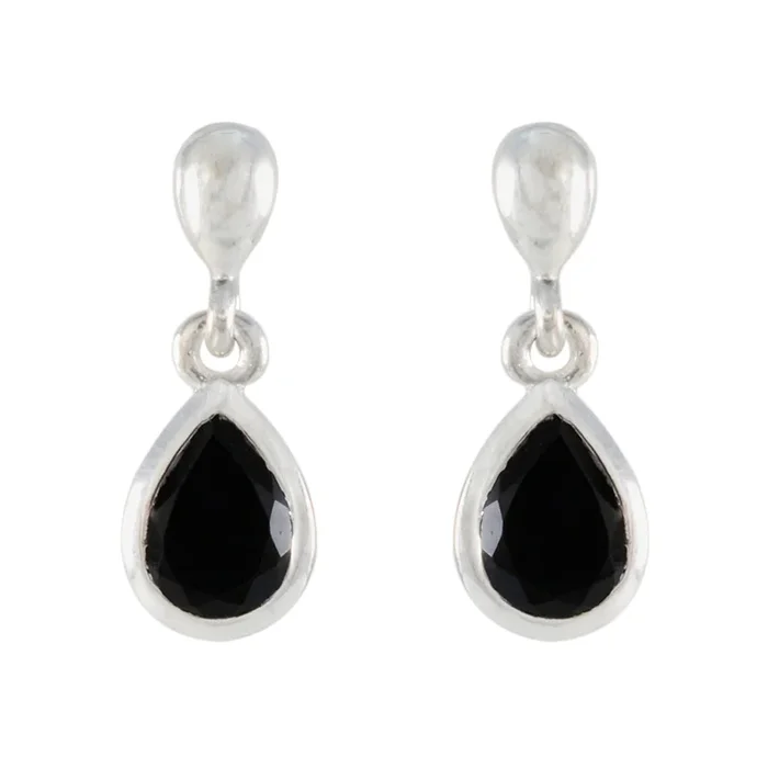 Black Onyx African Yasmine Solitaire Stud Black 925 Silver Earring