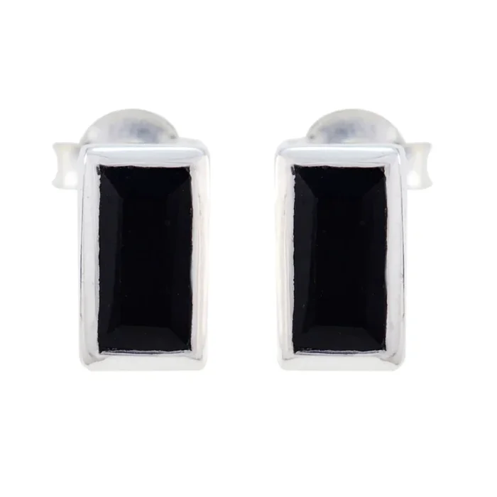 Black Onyx American Genesis Solitaire Stud Black Sterling Silver Earring