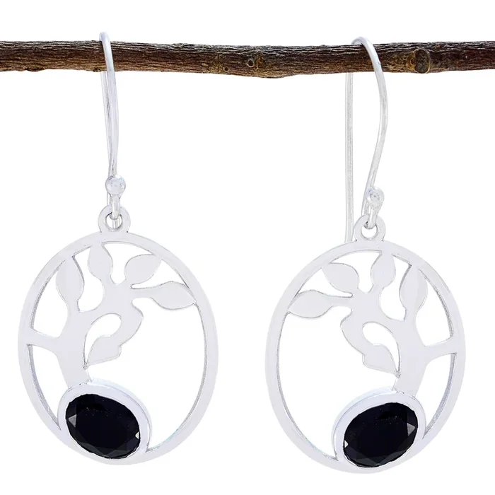 Black Onyx American Scarlett Solitaire Dangle Black Silver Earring